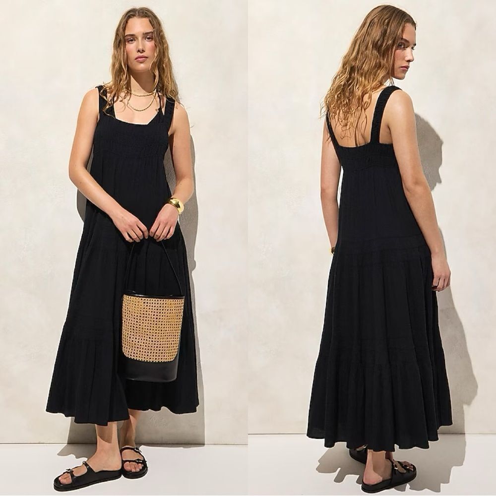 NWT J CREW Airy gauze tiered maxi dress in black